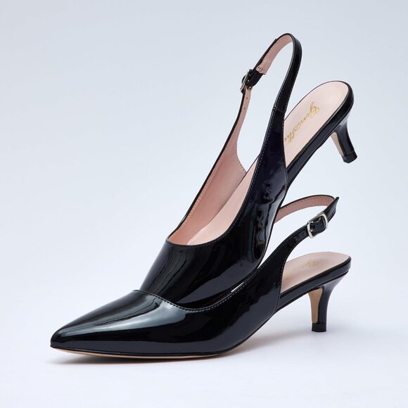 Women’s Faux Leather Kitten Heels 2 Inched Slingback Pumps Pointed Toe - Picture 7 of 8